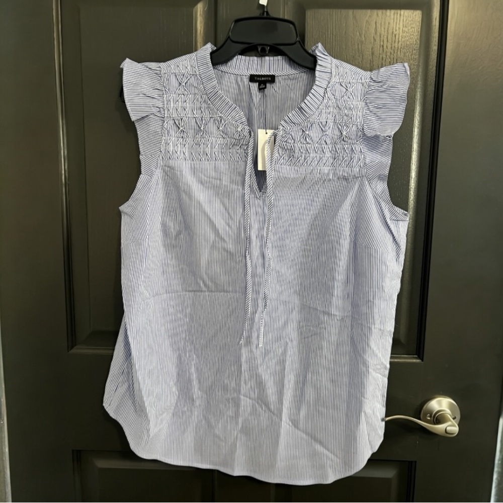 NWT Talbots Blue Pin-Stripe Sleeveless Top size Medium